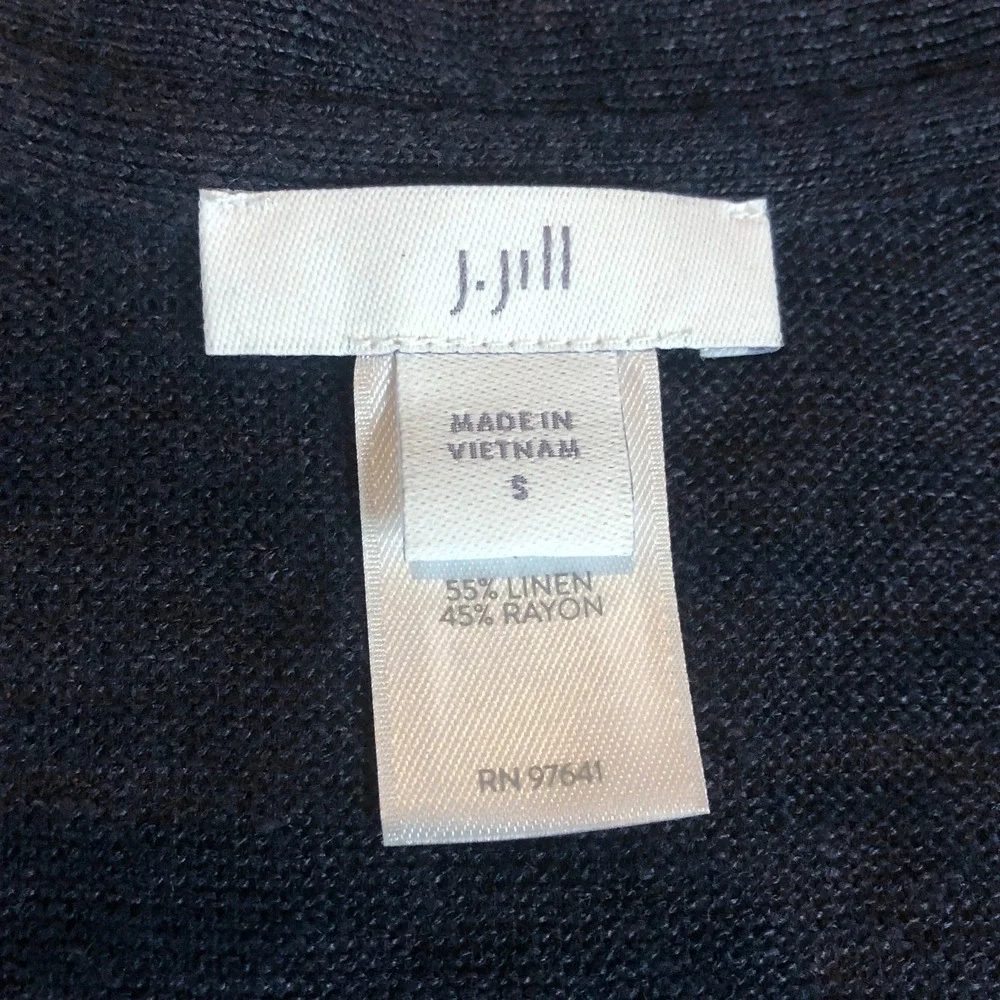 Womens J Jill Navy Blue Short Sleeve Cardigan Sweater Linen Blend Preppy Coastal